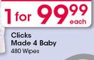 Clicks Made 4 Baby Wipes-480's Each