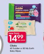 Clicks 40 Toddler Or 80 My Earth Baby Wipes-Per Pack