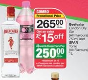 Beefeater London Dry Gin (All Flavours) 750ml & Spar Tonic (All Flavours) 1L-Per Combo