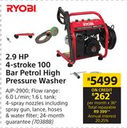 Ryobi 2.9 HP 4 Stroke 100 Bar Petrol High Pressure Washer AJP-2900