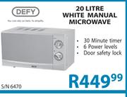Defy White Manual Microwave-20ltr