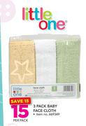 Little One 3 Pack Baby Face Cloth-Per Pack