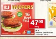 I & J Beefers Beef Patties-800g Each