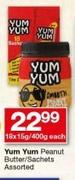 Yum Yum Peanut Butter/Sachets-18x15g/400g Each