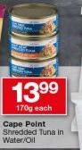 Cape Point Shredded Tuna In Water/Oil-170g Each