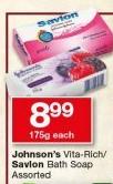 Johnson’s Vita-Rich/Savlon Bath Soap-175g Each