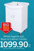 White Hygenix 550 Basin  Cabinet Combo XXBSHY550W-550x500x835mm Per Set