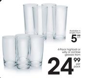 4 Pack Highball Or Willy Or Zombie Glasses-Per Pack