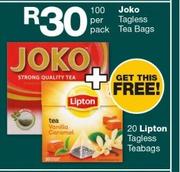 Joko Tagless Teabags-100 Per Pack Free Lipton Tagless Teabags-20s