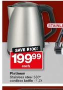 Platinum 1.7Ltr Stainless Steel 360 Degree Cordless Kettle
