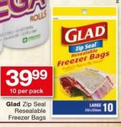 Glad Zip Seal Resealable Freezer Bags-10 Per Pack
