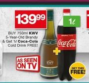 KWV 750ml 5-Year Old Brandy + Free 1L Coca-Cola Cold Drink