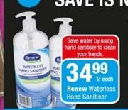 Renew Waterless Hand Sanitiser-1Ltr Each