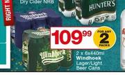 Windhoek Larger/ Light Beer Cans-2 x 6 x 440ml