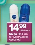 Nivea Roll-On For Men/ Ladies-50ml Each
