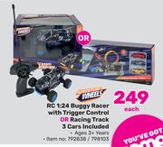 Adventure Wheels RC 1:24 Buggy Racer With Trigger Control Or Racing Track 3 Cars Included-Each