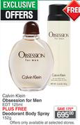 Calvin Klein Obession For Men EDT 125ml Plus Free Deodorant Body Spray 152g