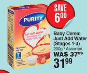 Purity Baby Cereal Just Add Water Stages 1-3) Assorted-200g