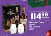 Wild Africa Cream Liqueur & 2 Glasses-750ml Per Pack