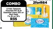 Lil-Lets Tampons Assorted 16's & An Essential Liners 25's Or Maxi Pads 7's, 8's Or 10's-Per Combo