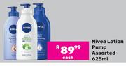 Nivea Lotion Pump Assorted-625ml Each