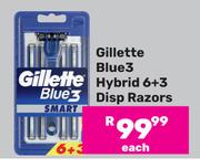 Gillette Blue 3 Hybrid 6+3 Disp Razors-Each