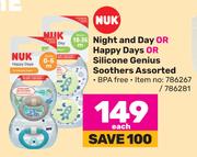 Nuk Night & Day Or Happy Days Or Silicone Genius Soothers Assorted-Each