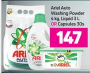 Ariel Auto Washing Powder 4Kg, Liquid 3L Or Capsules 30s