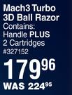 Gillette Mach 3 Turbo 3D Ball Razor Handle Plus 2 Cartridges