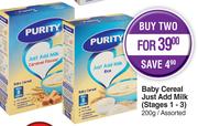Purity Baby Cereal Just Add Milk (Stages 1-3) Assorted-2 x 200g