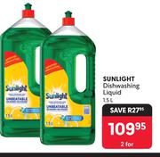 Sunlight Dishwashing Liquid-For 2 x 1.5L