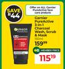 Garnier Pure Active 3 In 1 Charcoal Wash, Scrub & Mask-150ml