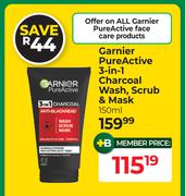 Garnier Pure Active 3 In 1 Charcoal Wash, Scrub & Mask-150ml