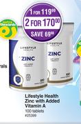 Lifestyle Health Zinc With Added Vitamin A 100 Tablets-For 2