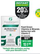 Food Grown Vitamins & Minerals Active Iron With Vitamin C 30 Capsules