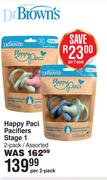 Dr Brown's Happy Paci Pacifierd Stage 1 2 Pack Assorted-Per 2 Pack