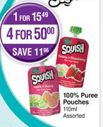 Squish 100% Puree Pouches Assorted-For 4 x 110ml