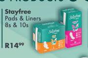 Stayfree Pads & Liners-8s & 10s Pack Each