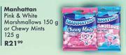 Manhattan Pink & White Marshmallows 150gm Or Chewy Mints 125gm-Each