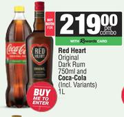 Red Heart Original Dark Rum 750ml & Coca Cola 1.25L-For Both