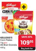 Kelloggs Corn Flakes 1Kg Plus All Bran Granola 400g-Both For