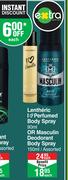 Lentheric I Love Perfumed Body Spray 90ml Or Masculin Deodorant Body Spray Assorted-150ml Each