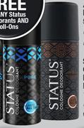 Status Cologne Deodorant Body Spray Assorted-130ml Each