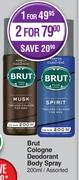 Brut Cologne Deodorant Body Spray Assorted-For 2 x 200ml 