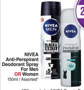 Nivea Anti Perspirant Deodorant Spray For Men Or Women Assorted-For 1 x 150ml