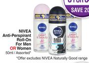 Nivea Anti Perspirant Roll On For Men Or Women Assorted-For 1 x 50ml 