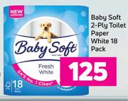 Baby Soft 2 Ply Toilet Paper White 18 Pack