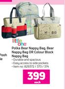 Little One Polka Bear Nappy Bag, Bear Nappy Bag Or Colour Block Nappy Bag-Each