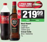 Red Heart Original Dark Rum 750ml & Coca Cola 1L-Both For
