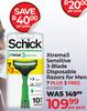 Schick Xtream3 Sensitive 3-Blade Disposable Razors For Men 7 Plus 3 Free-Per Pack